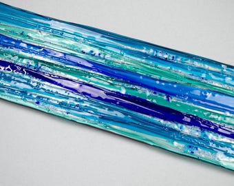 Fused Glass Ocean Wall Art: Handmade Coastal Decor (6.7x27.5'')