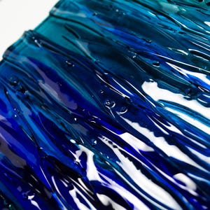 Modern Fused Glass Ocean Wall Art – Blue Coastal Vertical Glass Panel – 3D Textured Wave Sculpture – Contemporary Beach House Decor image 13
