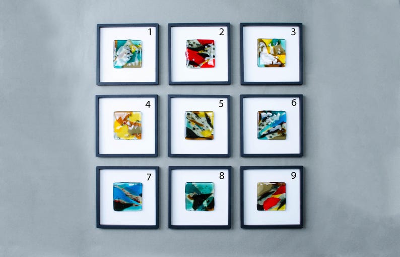 Modern Glass Art Set, Abstract Fused Glass Wall Panels, Contemporary Gallery Wall, Minimalist Framed Artwork, Designer Home Decor image 20