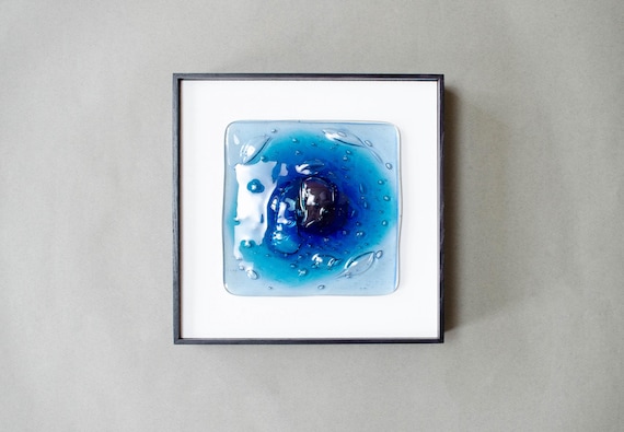 Blue Fused Glass Wall Art, Modern Glass Wall Decor, Abstract Glass Art, Handmade Blue Wall Hanging, Contemporary Home Decor