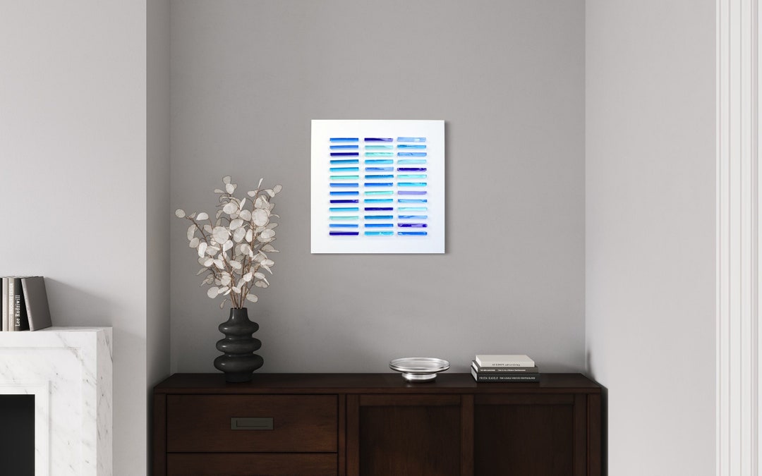 Modern Blue Art Glass Wall Art 3D Wall Art Modern Glass Art Fused Glass