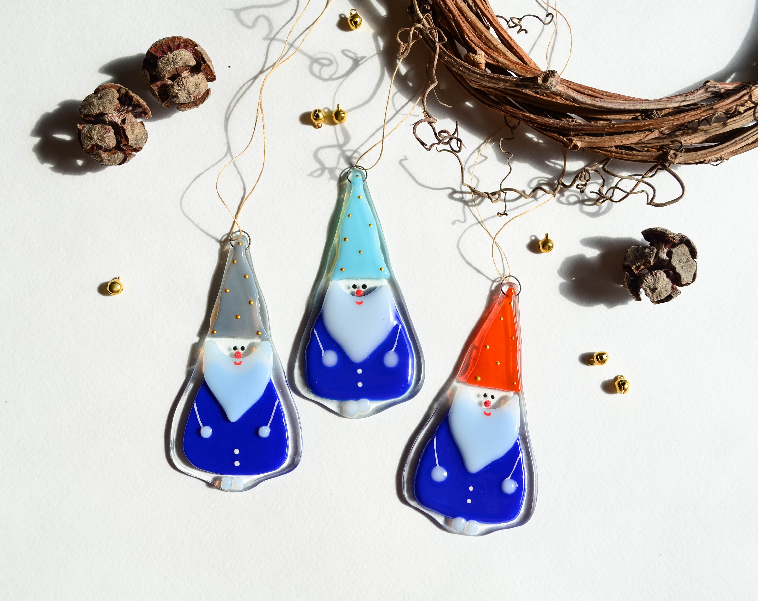 Fused glass ornaments Gnome Holiday decor Christmas ornaments Etsy