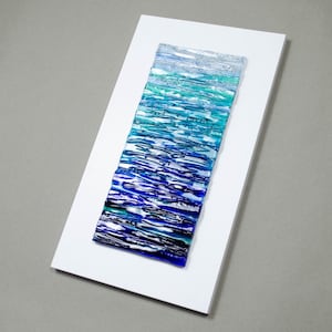 Modern Fused Glass Ocean Wall Art – Blue Coastal Vertical Glass Panel – 3D Textured Wave Sculpture – Contemporary Beach House Decor image 4