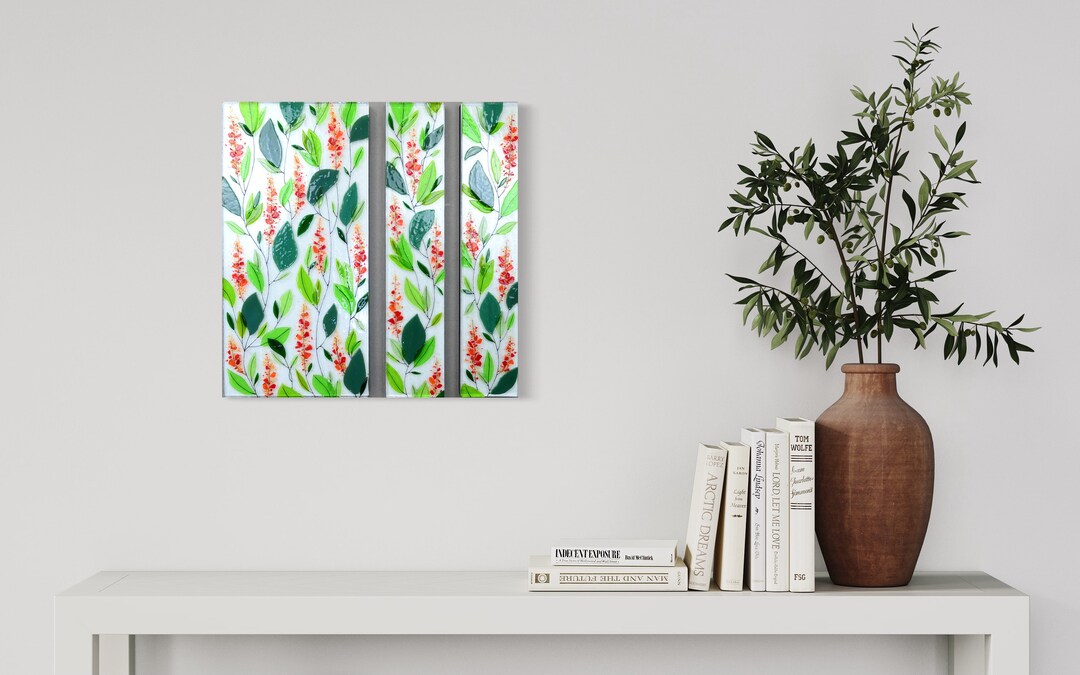 Modern Glass Wall Art Plants Wall Art Flovers Wall Art Living Room Wall