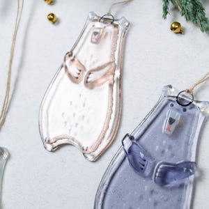 Bear Holiday ornaments Holiday decor Christmas decorations Fused glass ornaments Glass ornaments Christmas gifts Personalised ornaments purple