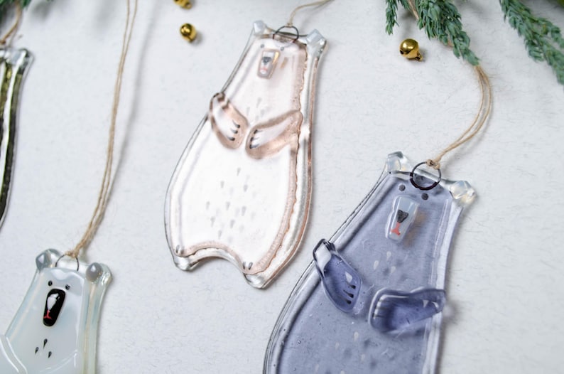 Bear Holiday ornaments Holiday decor Christmas decorations Fused glass ornaments Glass ornaments Christmas gifts Personalised ornaments purple