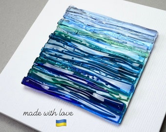 Ocean glass wall art Glass art Coastal wall art Ocean piece Beach wall art Modern glass art Fused glass art Wave wall art