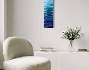 Fused Glass Ocean Wall Art: Modern Coastal Decor (9x29'')