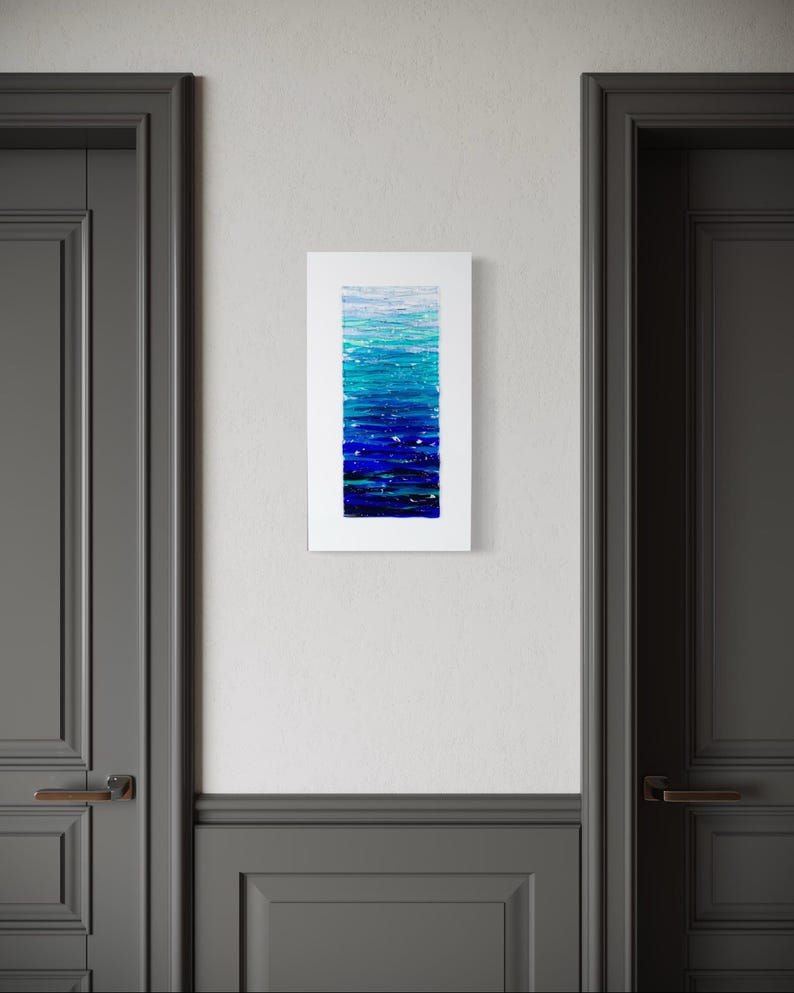 Modern Fused Glass Ocean Wall Art – Blue Coastal Vertical Glass Panel – 3D Textured Wave Sculpture – Contemporary Beach House Decor image 19
