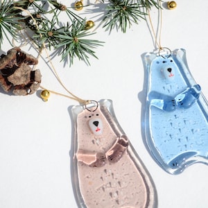 Bear Holiday ornaments Holiday decor Christmas decorations Fused glass ornaments Glass ornaments Christmas gifts Personalised ornaments Blue
