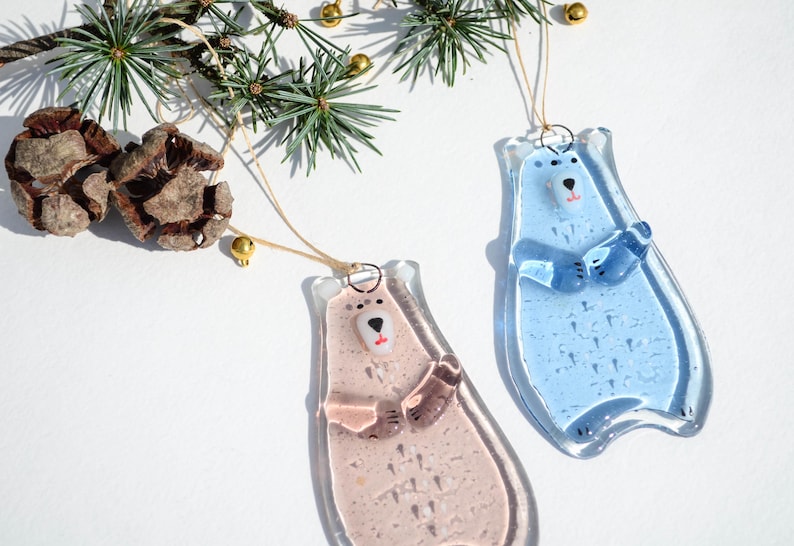 Bear Holiday ornaments Holiday decor Christmas decorations Fused glass ornaments Glass ornaments Christmas gifts Personalised ornaments Blue