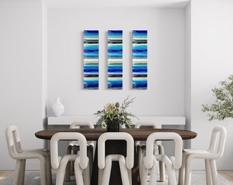 Modern glass wall art Fused glass art Large vertical/horiszontal panel Blue wall art Lobby wall art Living room wall art