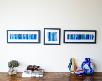 Fused glass wall art, 3D blue shades, Contemporary design