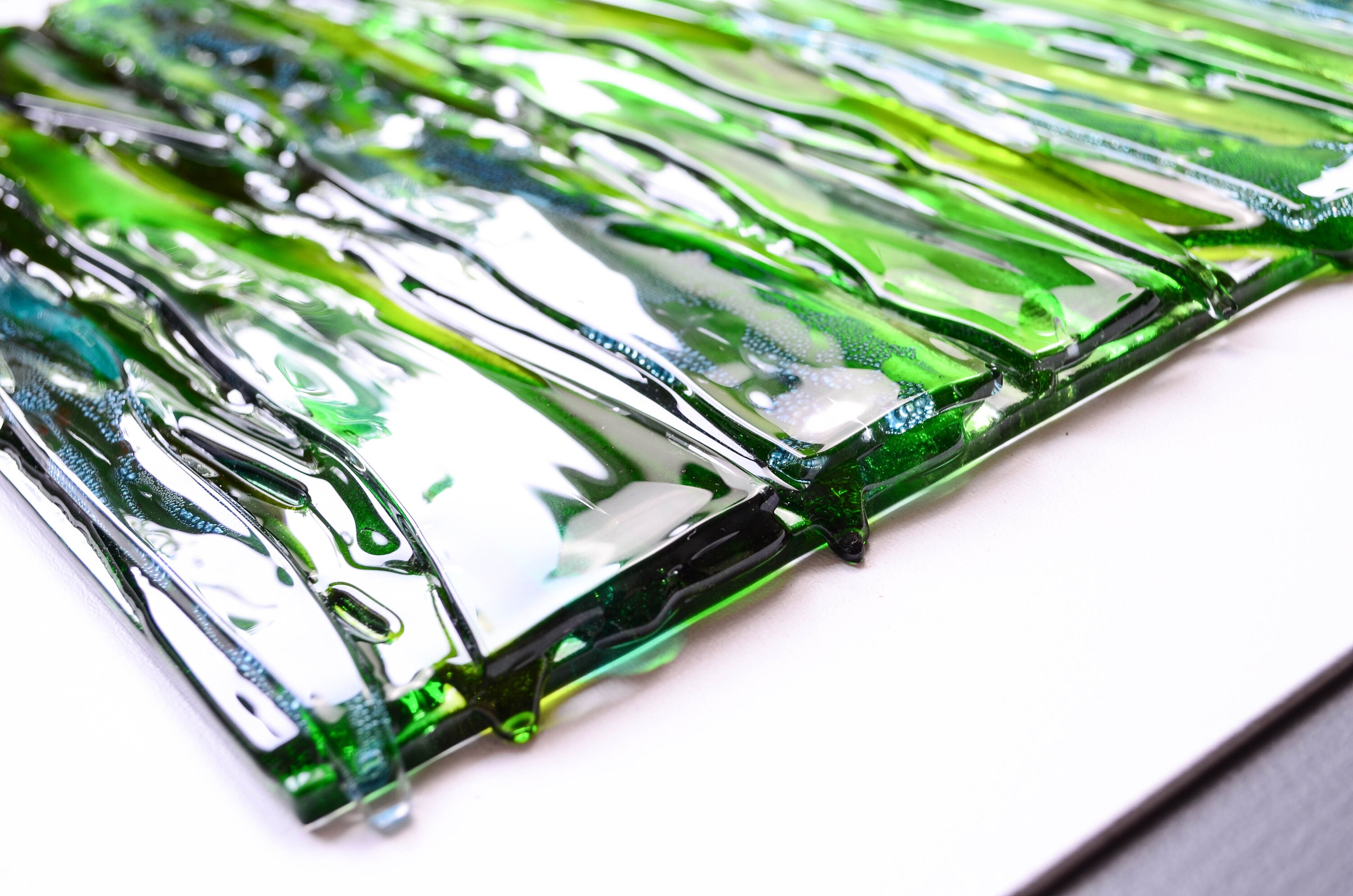 Modern glass art Green wall decor Fused glass art Abstract Etsy