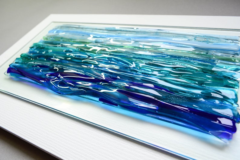 Glass Wall Art Large Ocean Fused Coastal Decor Modern Waves Beach Bathroom Vertical