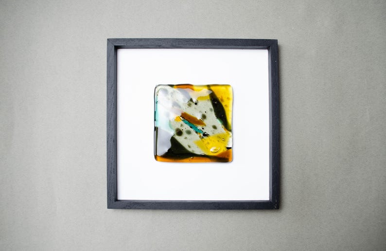 Modern Glass Art Set, Abstract Fused Glass Wall Panels, Contemporary Gallery Wall, Minimalist Framed Artwork, Designer Home Decor image 2
