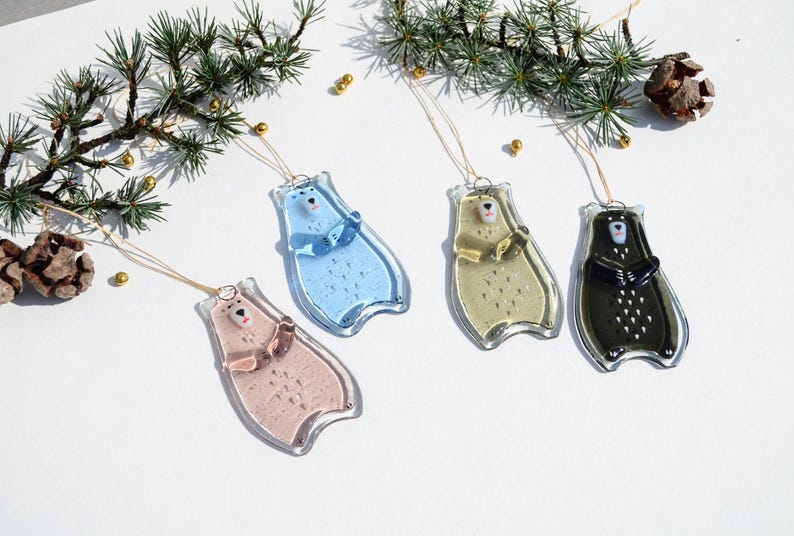 Bear Holiday ornaments Holiday decor Christmas decorations Fused glass ornaments Glass ornaments Christmas gifts Personalised ornaments image 4