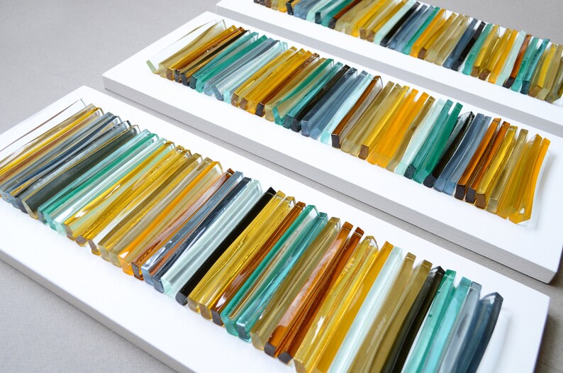 Glass art Modern wall art Fused glass art 3D wall art Modern glass wall art Set of three pieces image 4
