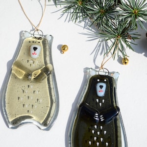 Bear Holiday ornaments Holiday decor Christmas decorations Fused glass ornaments Glass ornaments Christmas gifts Personalised ornaments Black