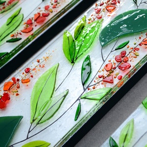 Fused glass wall art Modern glass art Plants wall art Flovers wall art Living room wall art Office wall art Glass art Set of three panels
