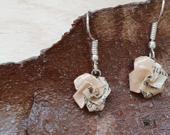 The Secret Garden Paper Rose Earrings: Sterling Silver Hooks, Book Lover Gift