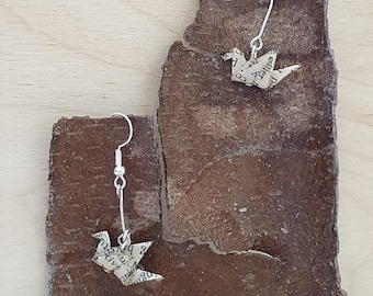 Handmade Jane Austen book origami crane drop earrings woman, Pride and Prejudice  lover jewellery gift her, eco-friendly sustainable jewelry