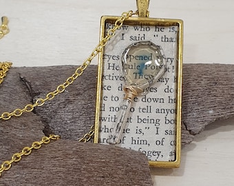 Handmade Agatha Christie book lover gift. Poirot handmade pendant necklace. Recycled paper ecofriendly jewelry for literature lover. Artisan