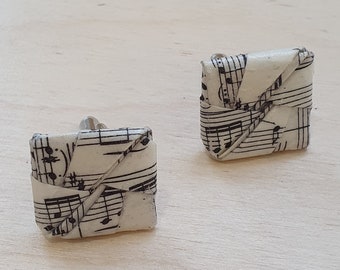 Handmade cufflinks for music lover. Recycled paper origami vintage cufflinks. Steam punk accessories. Hipster mens jewellery. Steampunk