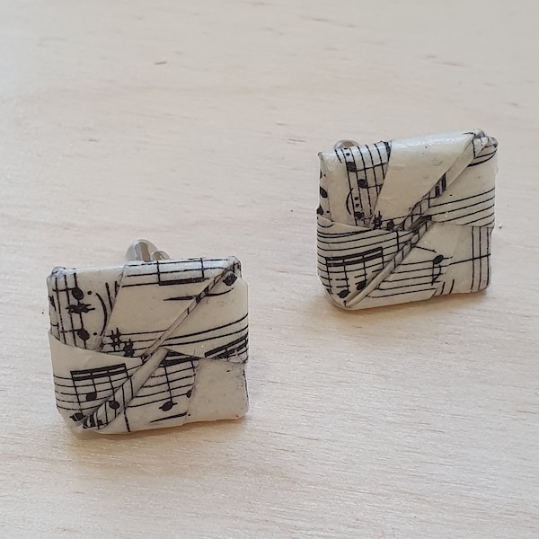 Handmade cufflinks for music lover. Recycled paper origami vintage cufflinks. Steam punk accessories. Hipster mens jewellery. Steampunk