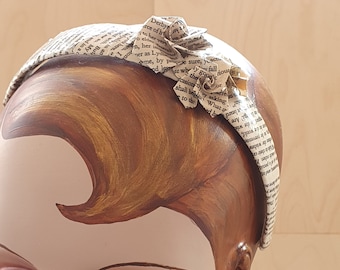 Book Page Origami Rose Headband, Literary Wedding Hair Accessory