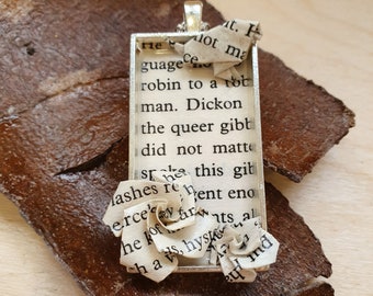 The Secret Garden recycled book pendant necklace eco-friendly gift for her, upcycled jewellery, paper anniversary present wife girlfriend