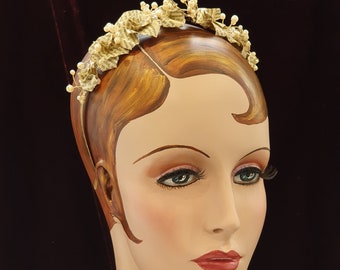 Book Paper Rose Bridal Tiara, Vintage Pearl Wedding Crown