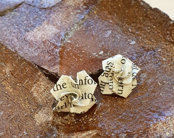 Jane Eyre book earrings, repurposed book origami rose studs, recycled book page Brontë sisters gift, handmade eco-friendly jewellery