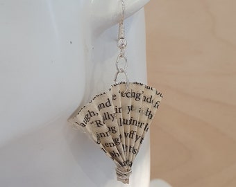 Handmade Wuthering Heights  gift idea for Bronte book loving woman, book lover jewelry gift. Recycled paper origami fan earrings. Literary