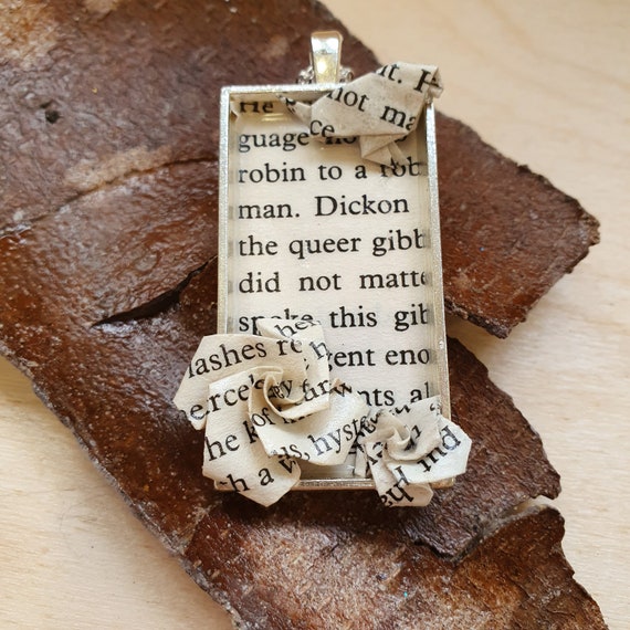 The Secret Garden Book Pendant: Upcycled Paper & Origami Robin