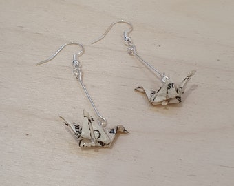 Handmade Jane Eyre tiny bird drop earring gift Bronte book lover woman, paper jewellery, eco-friendly gifts for friend her reader Artisan