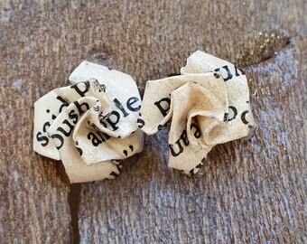 Edgar Allan Poe Book Page Rose Stud Earrings: hypoallergenic studs or sterling silver