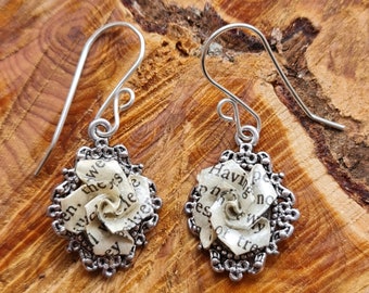 Thomas Hardy book lover earrings for her. Tess of the D'Urbervilles Victorian style recycled paper earrings, Literary jewelry for book lover