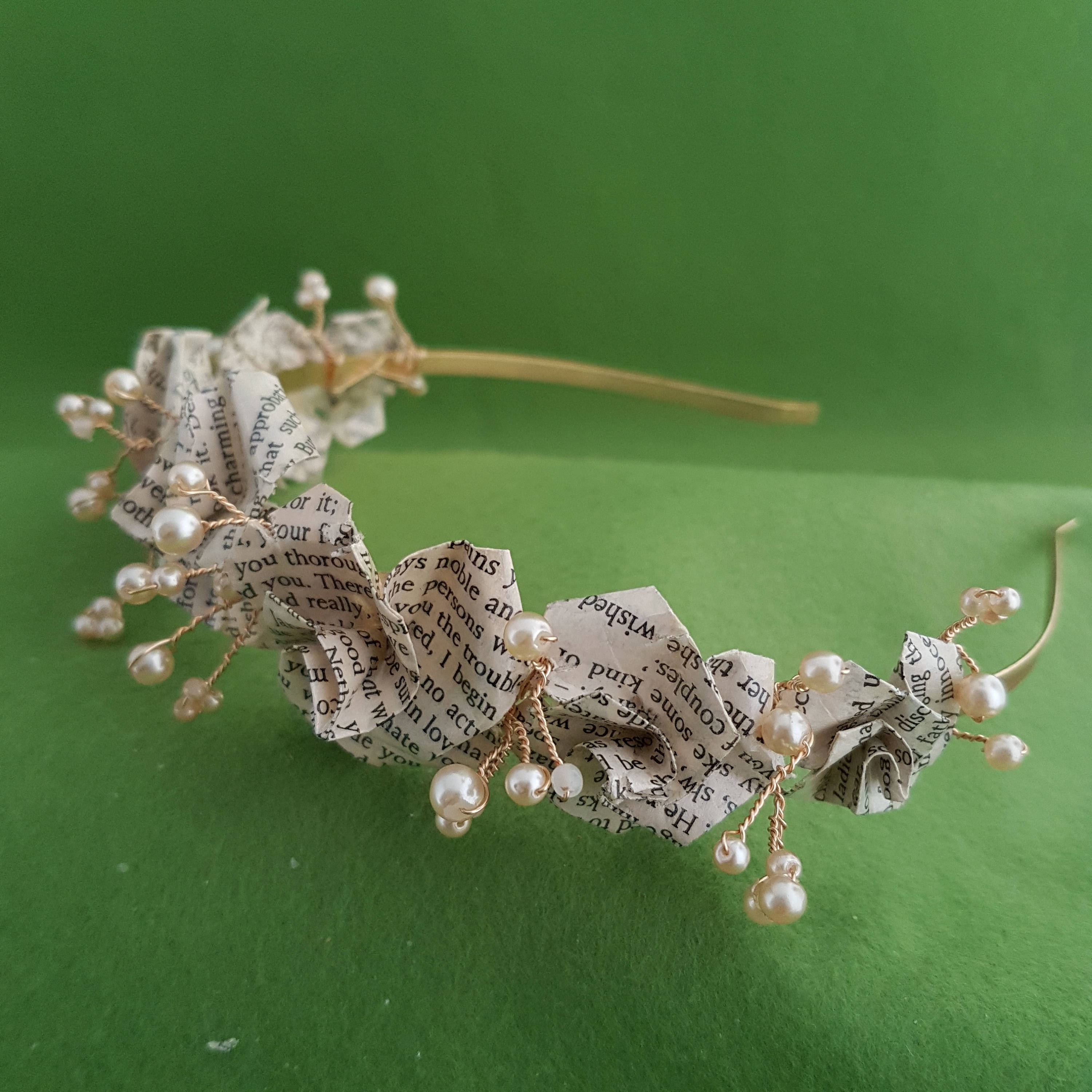 Recycled book paper rose flower hair crown tiara with vintage Etsy