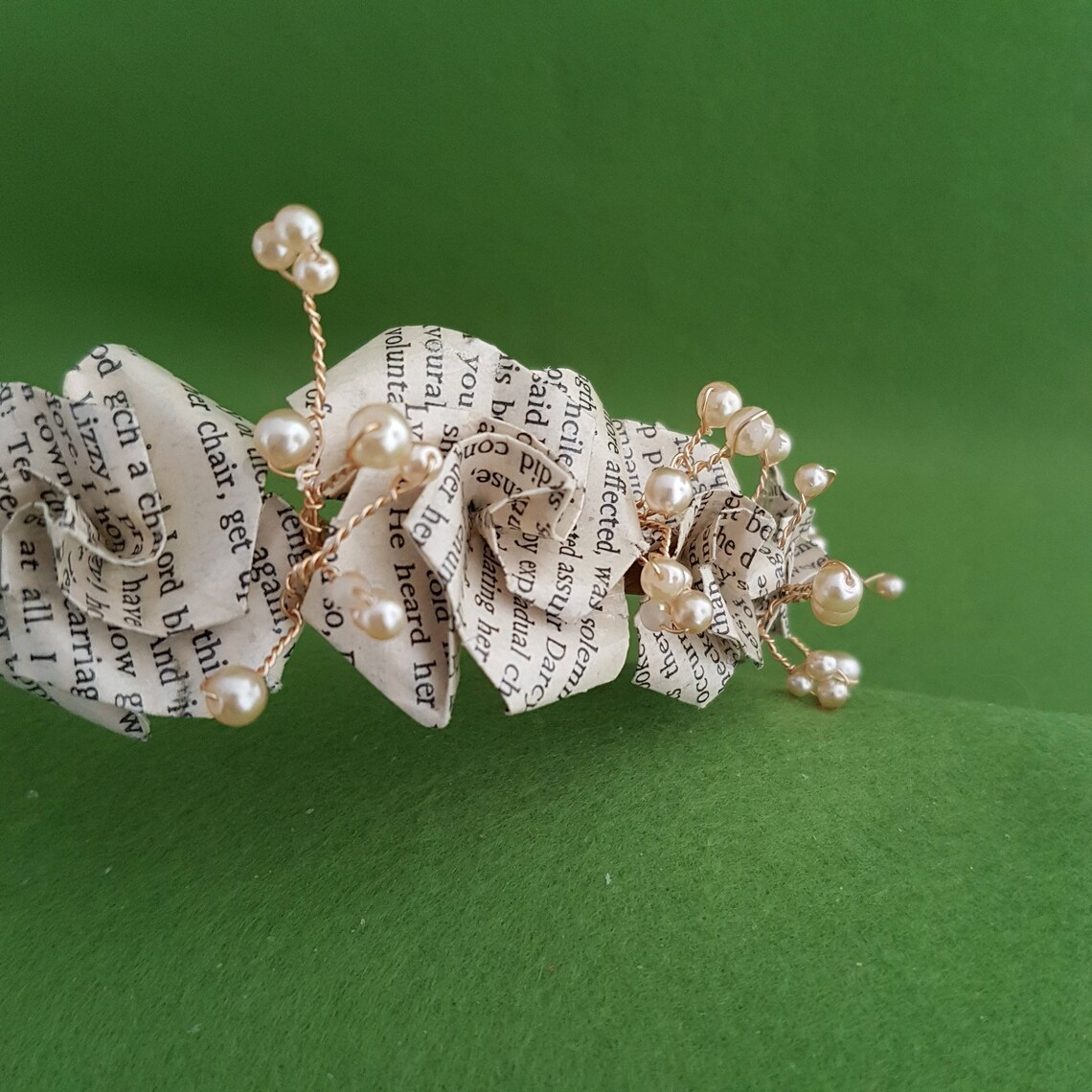 Recycled book paper rose flower hair crown tiara with vintage Etsy