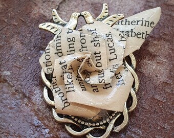 Jane Eyre Book Page Rose Brooch, Literary Origami Pin, Victorian Eco-Jewelry