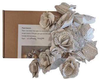 DIY Recycled Paper Rose Fairy Light Craft Kit: Book Page Lights