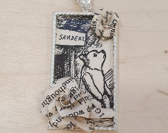 Winnie-the-Pooh book lover gift, origami necklace pendant, recycled paper jewellery, sustainable eco-friendly jewelry, gift for her under 20