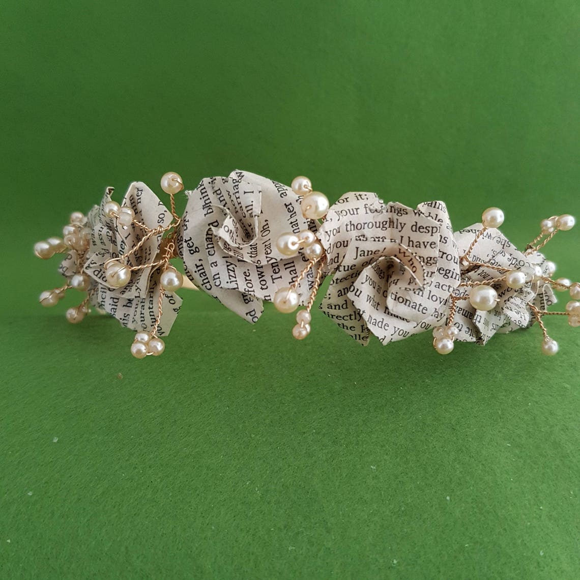 Recycled book paper rose flower hair crown tiara with vintage Etsy