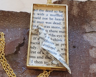 Edgar Allan Poe Raven Pendant: Recycled Book Origami Necklace