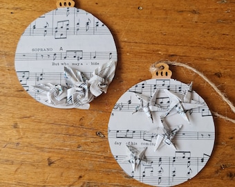 The Messiah music decoration, recycled paper origami Christmas tree dec, Upcycled Vintage sheet music Christmas tree dec for musician singer