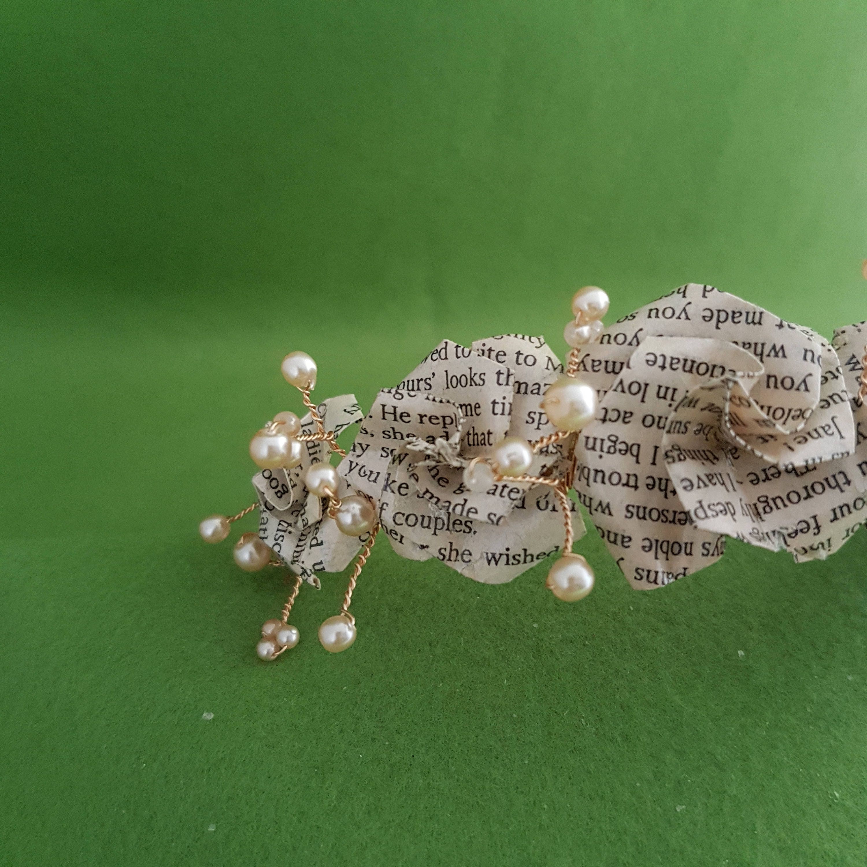 Recycled book paper rose flower hair crown tiara with vintage Etsy