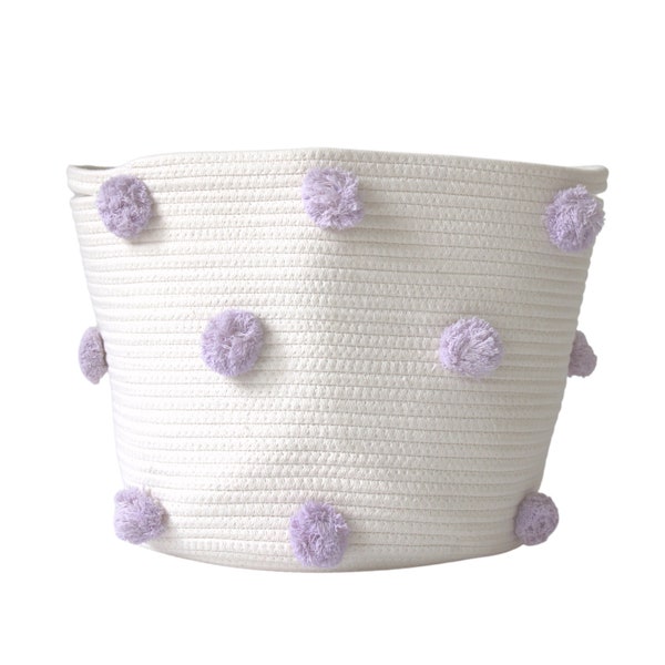 Lilac Pom Storage Basket LARGE - Lilac, Light purple - Baby Nursery, Nursery Decor, Baby Nursery, Baby Room storage, Playroom