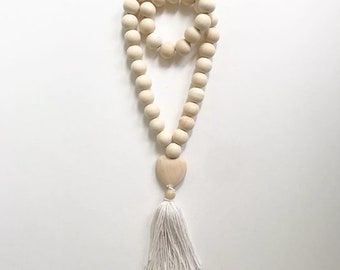 Love Heart Wood Beads NATURAL - Decorative Wood Beads, Wood Bead Garland, Heart Wood Beads, Decor, Home Decor, Meditation Beads, Prayer