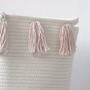 Blush Pink Tassel Basket LARGE Baby nursery Rope Basket Blush, Pink, Nursery Decor, Home Organization Baby girl, nursery basket image 2